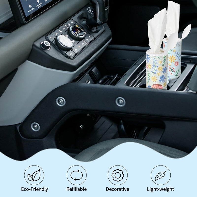 CarsonWorks Car Tissues Cylinder 4 Packs Round Tissue Box Holder Perfect for Car Cup Holder, Napkins Box Round Container with Facial Tissues for Travel Car Bathroom Office School - Image 5